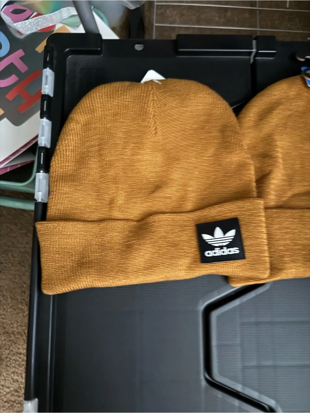 adidas Mustard Fold-Over Beanie with Trefoil Patch